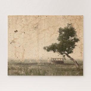 Country Tree Rustic Vintage Antique Beige Farm Jigsaw Puzzle