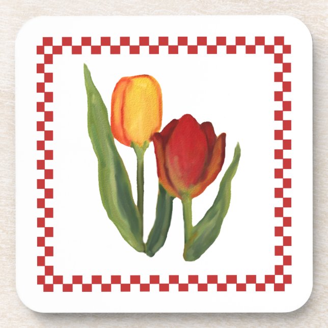 Country Tulips Cork Coaster (Front)