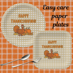 Country Turkey Pumpkins Happy Thanksgiving! Paper Plates