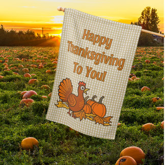 Country Turkey Pumpkins Happy Thanksgiving To You House Flag