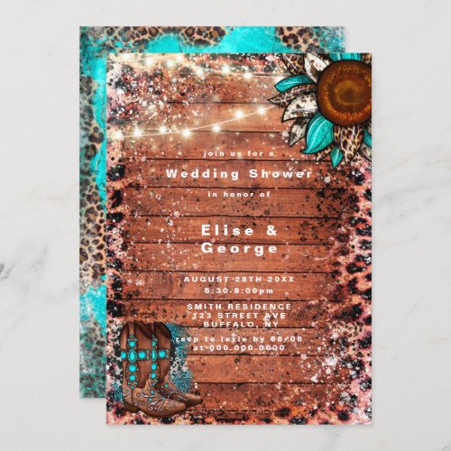 Country Turquoise Boots Wedding Shower Invitations