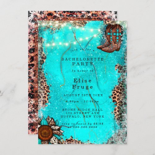 Country Turquoise Cowboy Boots Bachelorette Party Invitation
