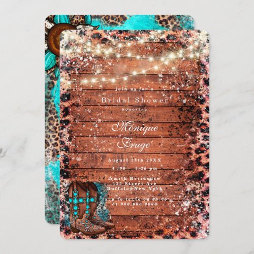 Country Turquoise Cowboy Boots Bridal Shower Invitation
