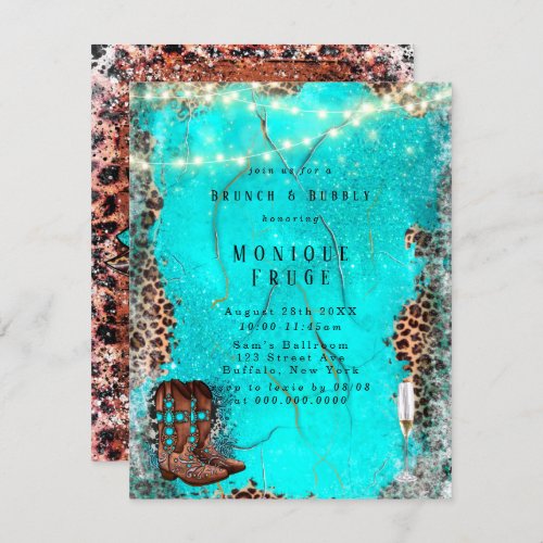 Country Turquoise Cowboy Boots Brunch  Bubbly Invitation