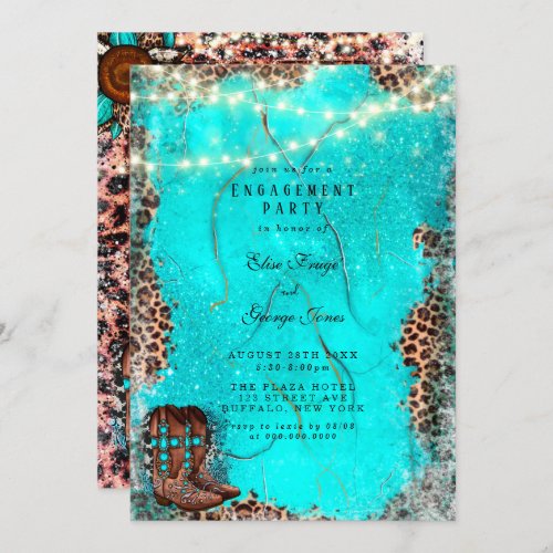 Country Turquoise Cowboy Boots Engagement Party Invitation