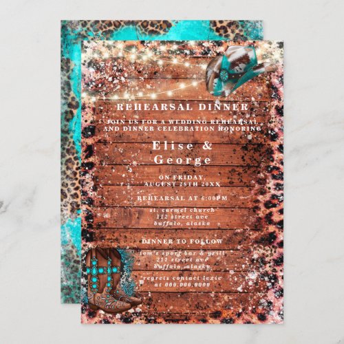 Country Turquoise Cowboy Boots Rehearsal Dinner Invitation
