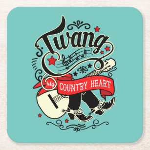 Country Twang Red/Black ID464 Square Paper Coaster