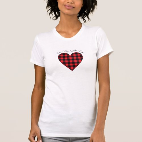 Country Valentine Buffalo Check Heart Plaid T_Shirt