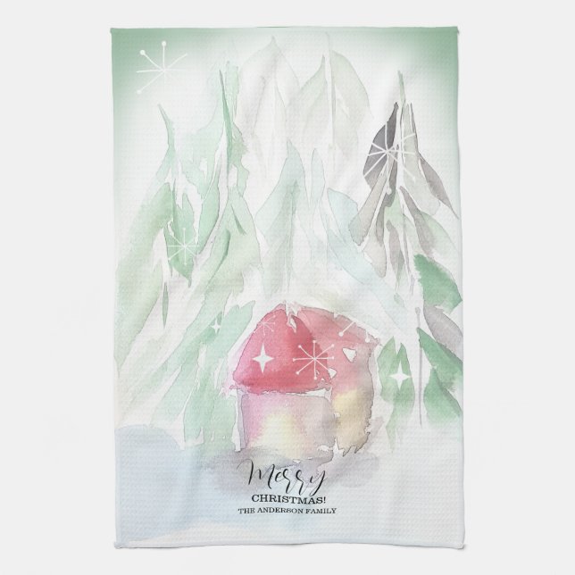 Country Village White Christmas Kitchen Towel (Vertical)