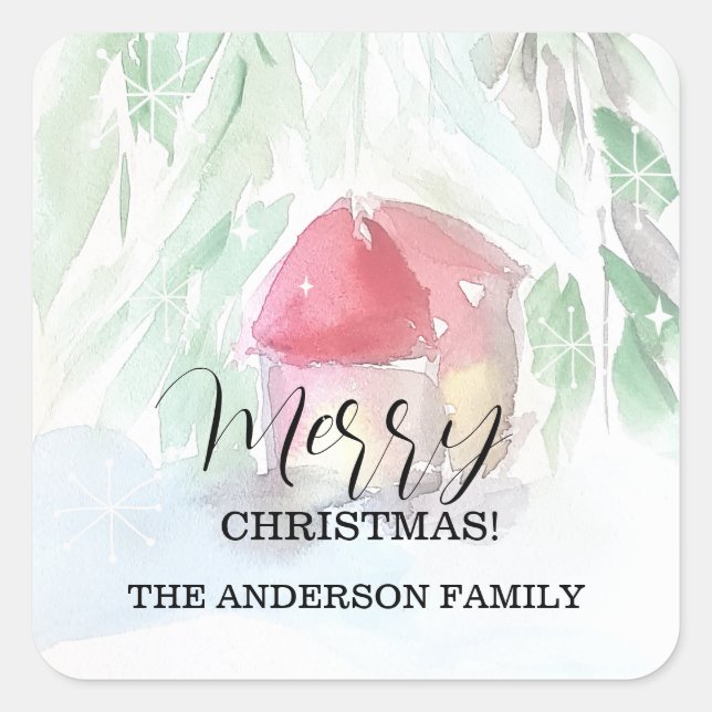 Country Village White Christmas Square Sticker (Front)