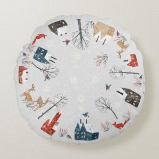 Country Village & Wildlife Double Sided Round Pillow
