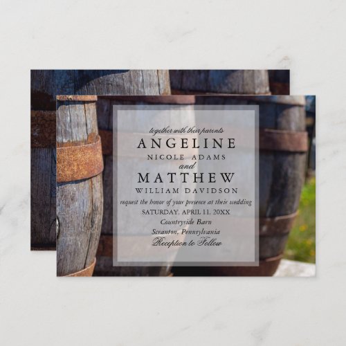 Country Vineyard  Rustic Wine Barrel Wedding Invitation