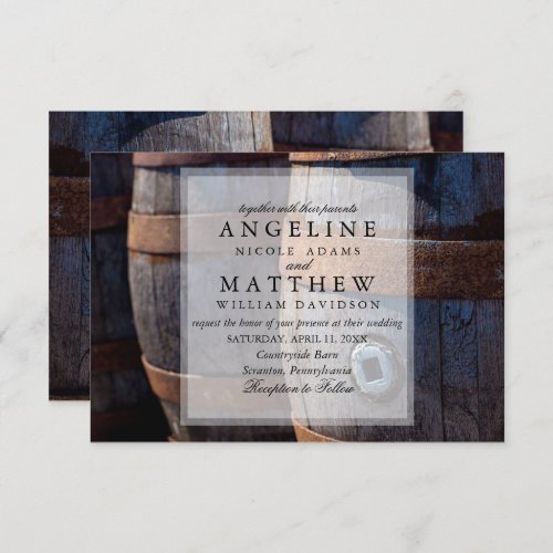 Country Vineyard  Rustic Wine Barrel Wedding Invitation