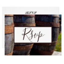 Country Vineyard & Rustic Wine Barrel Wedding RSVP Invitation