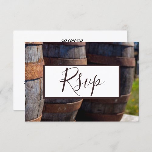 Country Vineyard  Rustic Wine Barrel Wedding RSVP Invitation