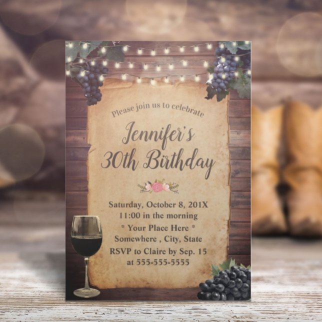 Country Vineyard String Lights Wine Birthday Party Invitation (Creator Uploaded)