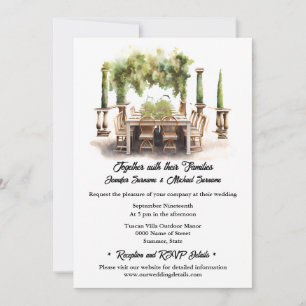 Country vineyard watercolor al fresco winery invitation