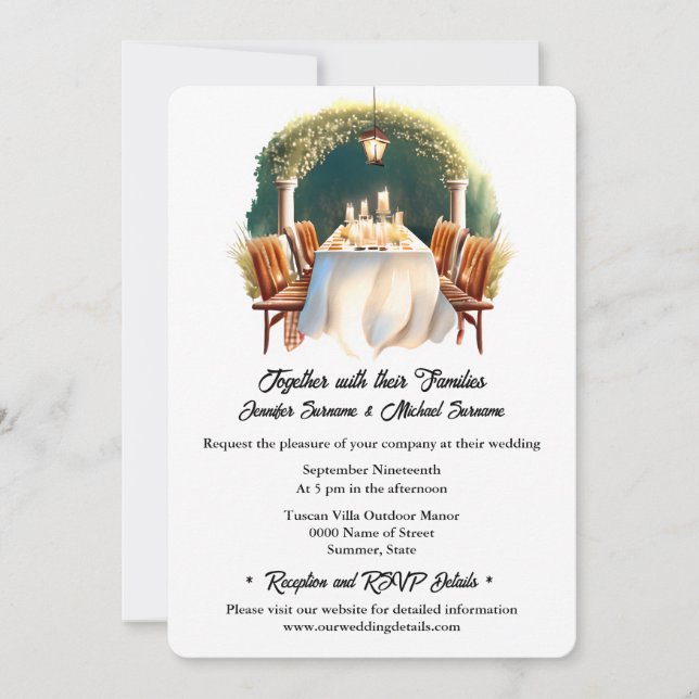 Country vineyard watercolor dining wedding arch invitation (Front)