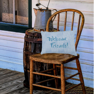 Country Vintage Blue White Personalized Porch Accent Pillow