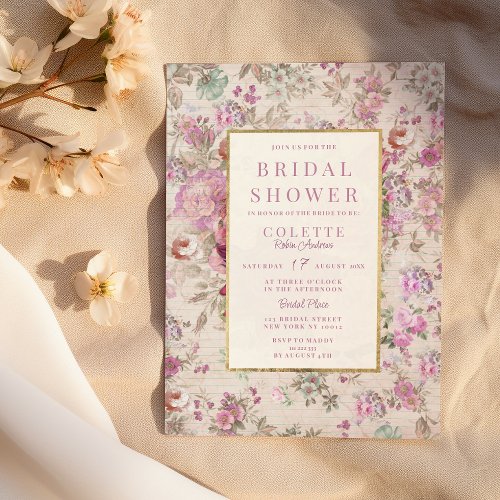 Country vintage chic pink floral Bridal Shower Invitation