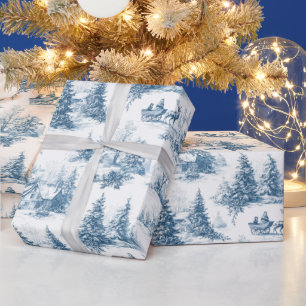 Country Vintage Christmas Toile de Jouy Blue Wrapping Paper