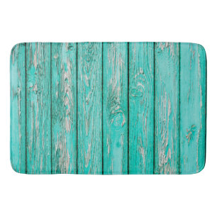 Country Vintage Distressed Old Blue Green Wood Bathroom Mat