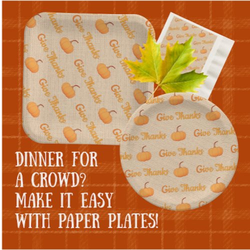 Country Vintage Give Thanks Pumpkins Paper Plates