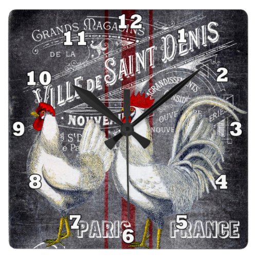 Country Vintage Paris roosters home decor clock