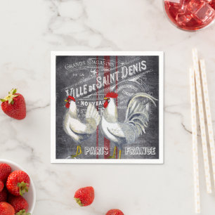 Country Vintage Paris roosters party napkins