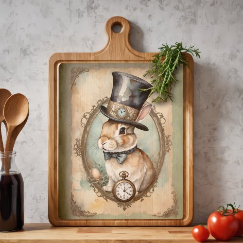 Country vintage rabbit with hat and clock _ decoup tissue paper