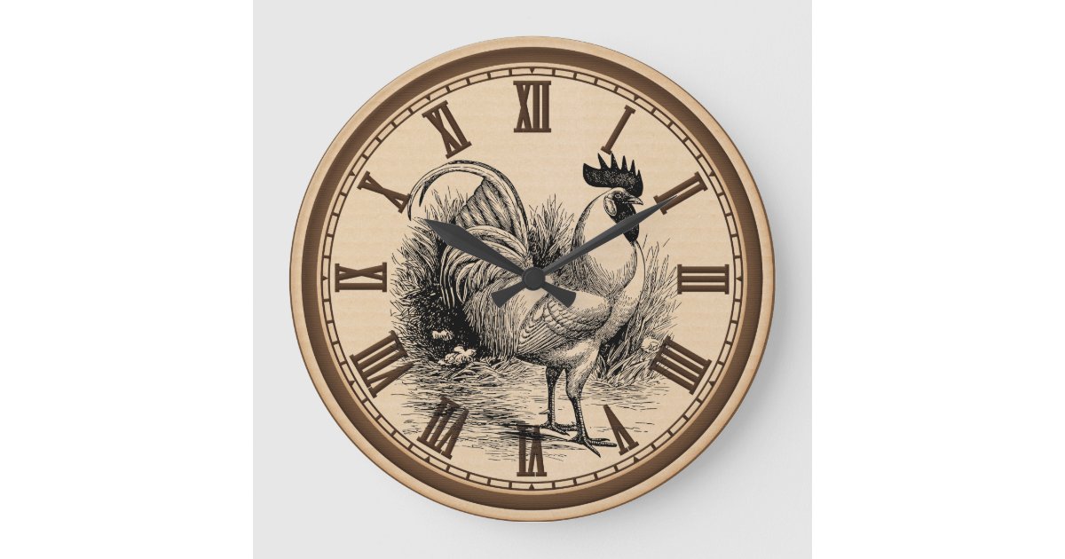 Country Vintage rooster kitchen wall clock | Zazzle
