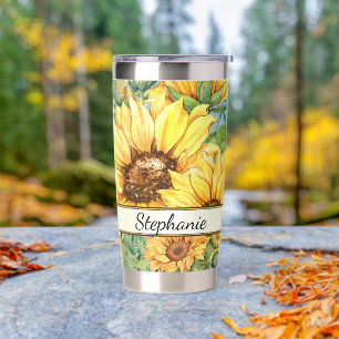 Country Vintage Style Watercolor Sunflowers Insulated Tumbler