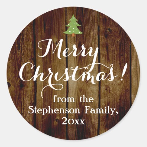 Country Vintage Wood Merry Christmas Personalized Classic Round Sticker