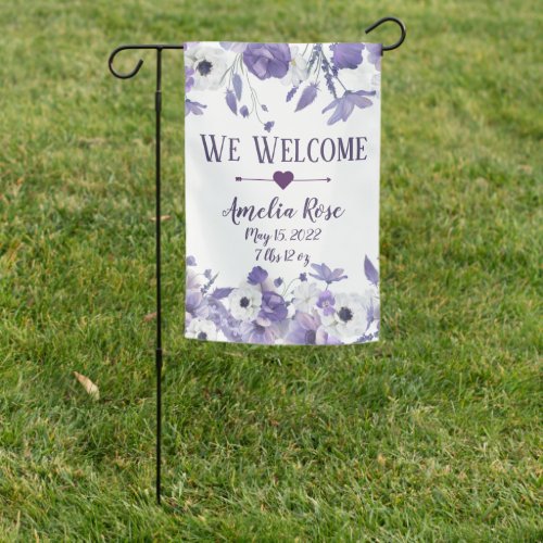 Country Violets We Welcome Birth Announcement  Garden Flag