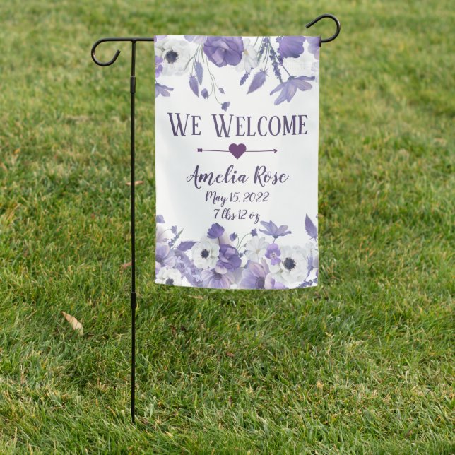 Country Violets We Welcome Birth Announcement  Garden Flag (In SItu)