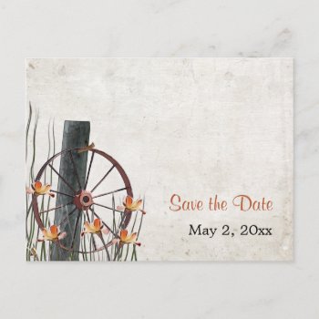Country Wagon Wheel  - Save The Date Announcement Postcard by AJsGraphics at Zazzle