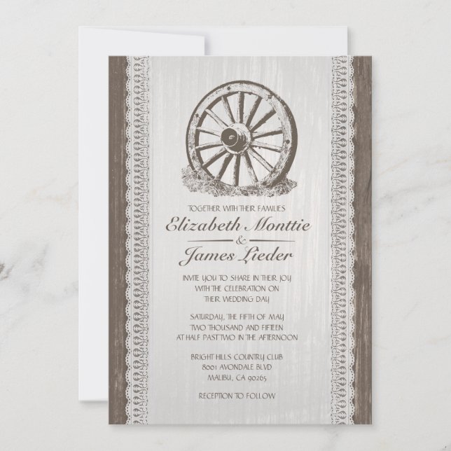 Country Wagon Wheel Wedding Invitations (Front)