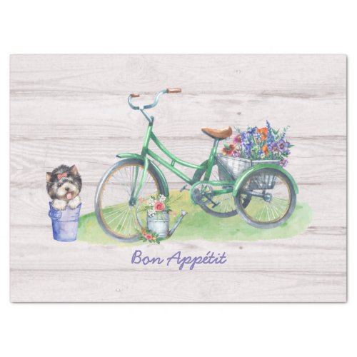 Country Watercolor Bicycle Flowers  Cute Yorkie Tissue Paper