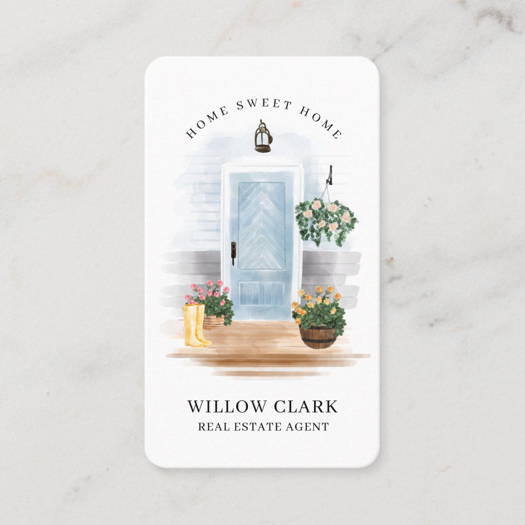 Country Watercolor Blue Door Real Estate Agent Business Card Zazzle
