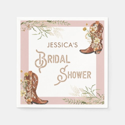 Country Watercolor Floral Boots Bridal Shower Napkins