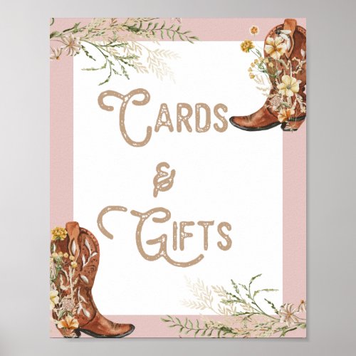 Country Watercolor Floral Boots Cards  Gifts Poster
