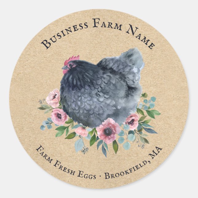 Country Watercolor Floral Farm Chicken Hen Classic Round Sticker (Front)