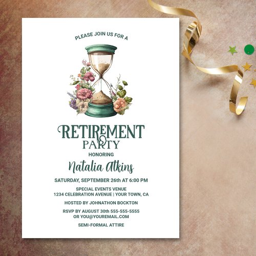 Country Watercolor Floral Hourglass Retirement Invitation
