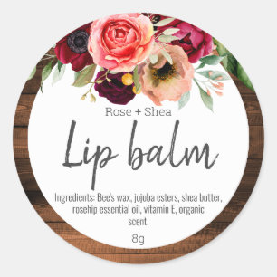 Country Watercolor Flowers Lip Balm Pot Labels
