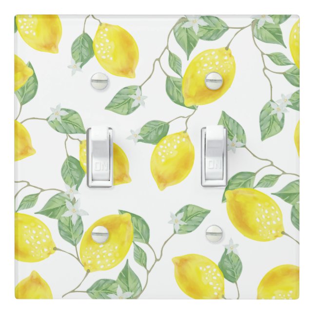 Country Watercolor Lemons & Blossoms Light Switch Cover (In Situ)