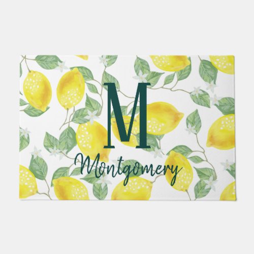 Country Watercolor Lemons Family Name Doormat