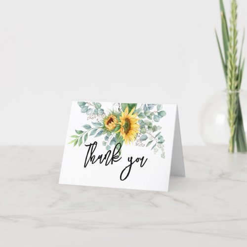 Country Watercolor Sunflower Eucalyptus Greenery Thank You Card