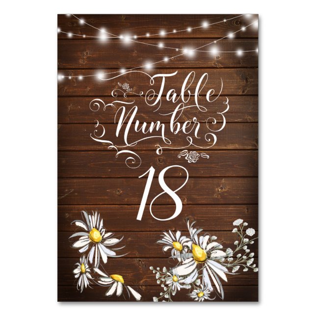 Country Wedding Barnwood Daisies BarefootBride™ Table Number (Front)