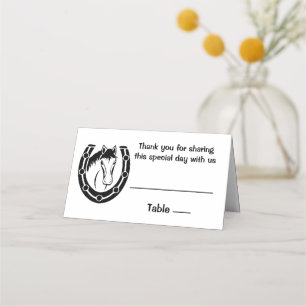 Country Wedding Black Horse Horseshoe Western Place Card