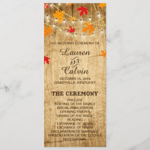 Country Wedding Ceremony Program for Fall wedding
